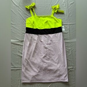 NWT Christian Siriano Colorblock Bodycon Dress 22W | Citron Violet Bold Curve-Hu